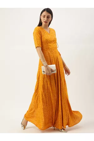Ethnovog Yellow Prnted Made To Measure Maxi Dress