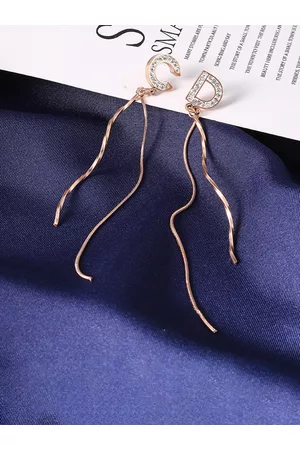 Yellow Chimes Woman Rose Gold Plated Mismatch Quirky Dangle Earrings