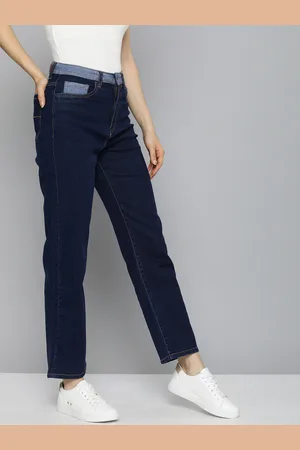Mast & Harbour Women Navy Blue Straight Fit Wide Leg High-Rise Stretchable Jeans