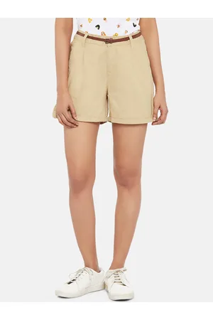 Women Khaki Solid Shorts