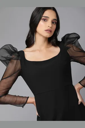 MISH Women Black Solid Power Shoulders Sheath Dress