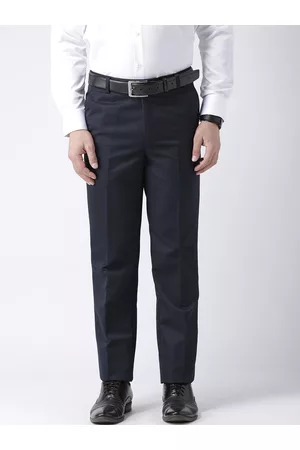Hangup Men Blue Regular Fit Solid Formal Trousers
