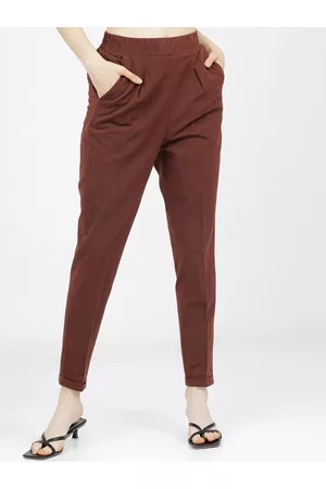 Tokyo Talkies Women Rust Slim Fit High-Rise Cigarette Trousers