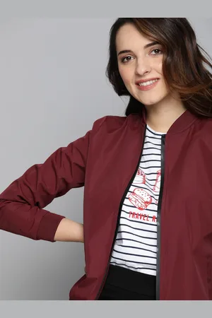Mast & Harbour Women Maroon Solid Bomber Jacket