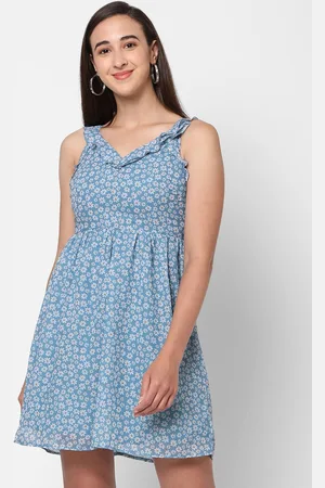 MISH Women Blue Floral Printed Georgette Dress