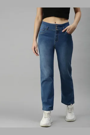 SHOWOFF Women Blue Straight Fit High-Rise Light Fade Stretchable Jeans