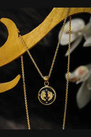 Priyaasi Gold-Toned & Black Brass Gold-Plated Handcrafted Gemini Zodiac Sign Necklace
