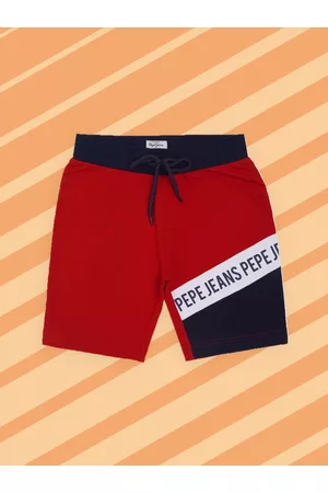 Pepe Jeans Boys Red Typography Printed Knitted Cotton Shorts