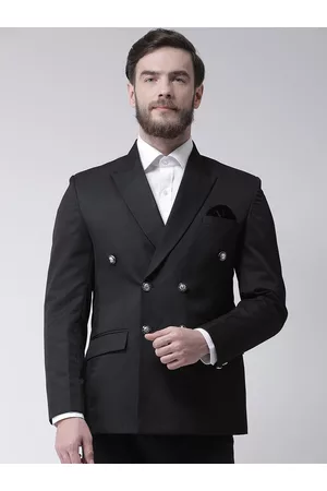 Hangup Men Black Solid Double-Breasted Blazer