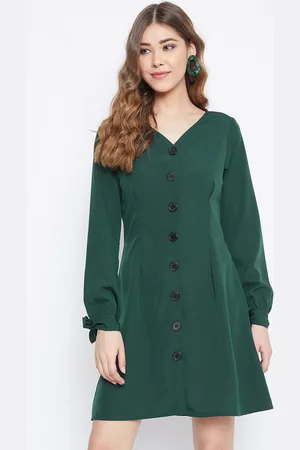 Berrylush Women Green Solid A-Line Dress