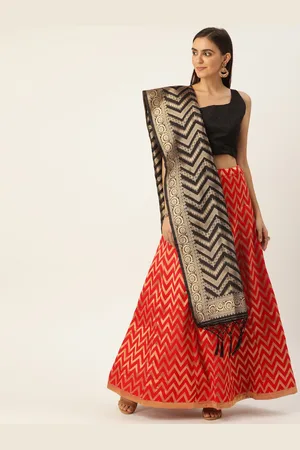 Shaily Retails Red & Black Solid Semi-Stitched Lehenga & Blouse with Dupatta