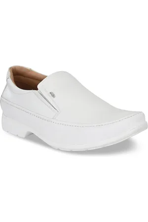 Hitz Men White Solid Leather Formal Comfort-Fit Slip-Ons