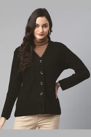 Cayman Women Black Self Design Cardigan