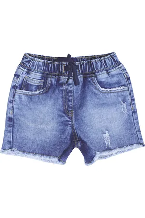 KiddoPanti Girls Blue Washed Denim Denim Shorts
