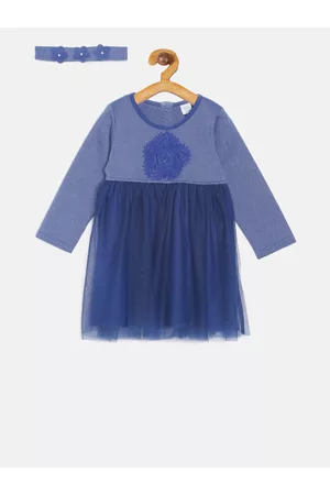 MINI KLUB Girls Blue Colourblocked A-Line Dress