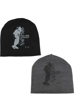 iSWEVEN Adults Unisex Pack of 2 Black Cotton Slouchy Beanie and Skull Caps