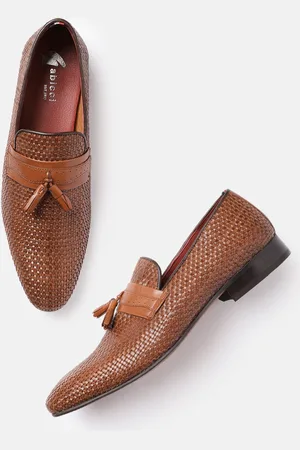 Gabicci Men Tan Brown Braided Formal Slip-on Shoes
