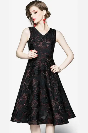 JC Collection Women Black Floral Midi Dress