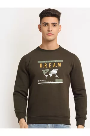 Rodamo Men Olive Green Printed Fleece Sweatshirt
