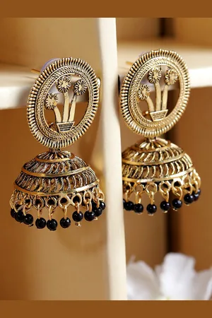 ANIKAS CREATION Gold-Toned Contemporary Jhumkas