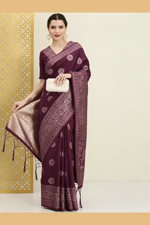 House of Pataudi Burgundy & Gold-Toned Ethnic Motifs Zari Silk Blend Banarasi Saree