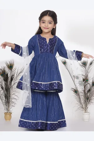 Little Bansi Girls Multicoloured Ethnic Motifs Empire Pure Cotton Kurta with Skirt & With Dupatta