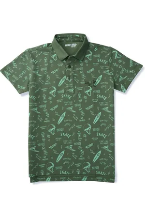 Gini and Jony Boys Olive Green Printed Polo Collar T-shirt