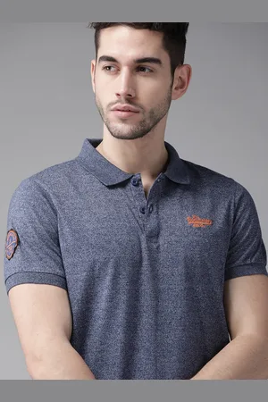Roadster Men Navy Blue Grindle Effect Polo Collar T-shirt