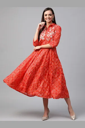 Rangriti Women Orange & White Printed Maxi Dress