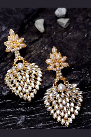 ANIKAS CREATION Gold-Plated & Off-White Classic Drop Earrings