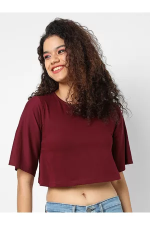 Campus Maroon Solid Regular Crop Top