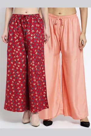GRACIT Women Peach & Maroon Set Of 2 Solid & Printed Flared Fit Palazzos