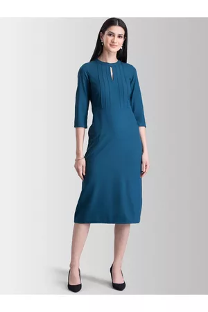 FableStreet Women Teal Solid Sheath Dress