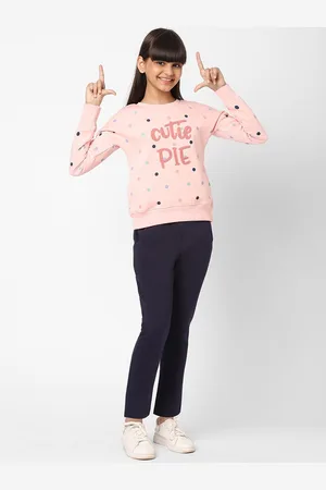 Sweet Dreams Girls Pink Printed Fleece Tracksuits