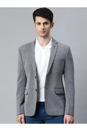 ESSAS club Men Grey Textured Single Breasted Regular Fit Blazer with Lapel Pin