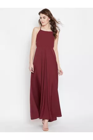 Berrylush Women Maroon Solid Maxi Dress