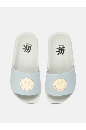 YK Girls Blue & Yellow Smiley Textured Sliders