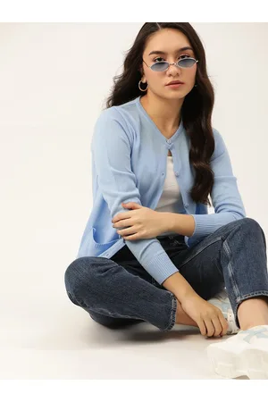 DressBerry Women Blue Solid Cardigan