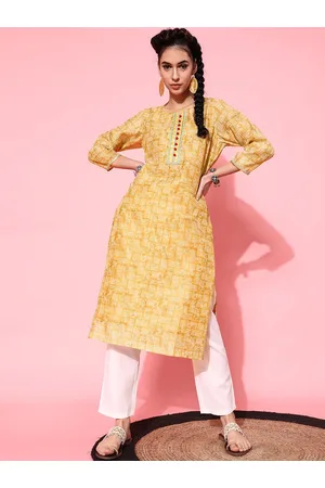 STREET 9 Women Yellow Bandhani Printed Pure Cotton Kurta with Trousers