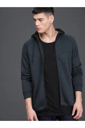 WROGN Men Navy Blue Solid Hooded Sweatshirt