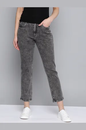 Mast & Harbour Women Charcoal Grey Straight Fit Light Fade Stretchable Washed Jeans