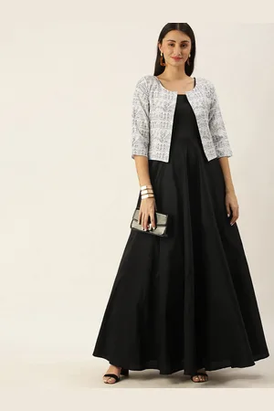 Ethnovog Black Solid Made To Measure Gown with Ethnic Jacket