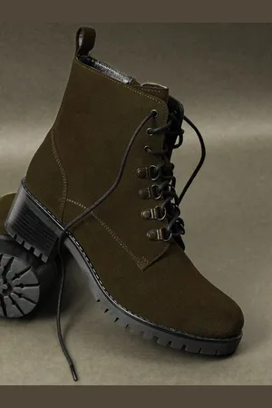 SAINT G. Olive Green Leather Ankle Boots