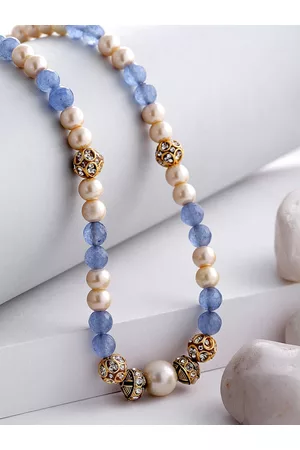 DUGRISTYLE Gold-Toned & Blue Sterling Silver Gold-Plated Handcrafted Necklace