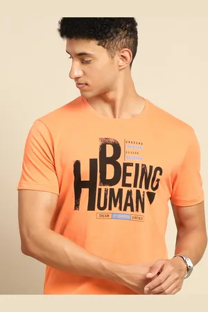 Being Human Men Orange Brand Logo Printed Pure Cotton T-shirt