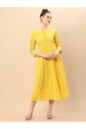 Soch Women Yellow Ethnic Motifs Georgette A-Line Midi Dress