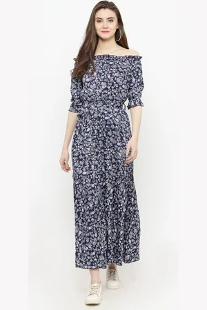 Sera Women Navy Blue Printed Maxi Dress