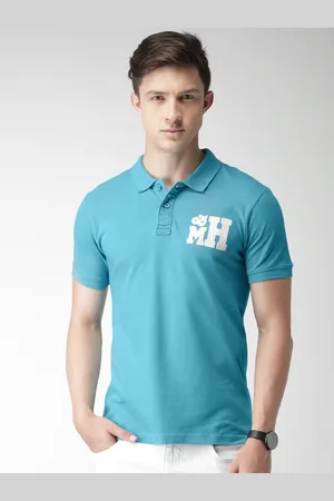 Mast & Harbour Mast Harbour Men Blue Solid Polo Collar Pure Cotton T-shirt