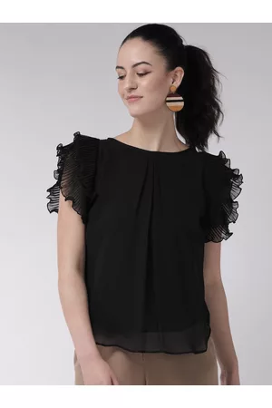 MISH Women Black Solid Ruffled Top