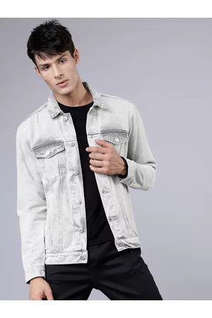 Highlander Men Grey Washed Denim Jacket